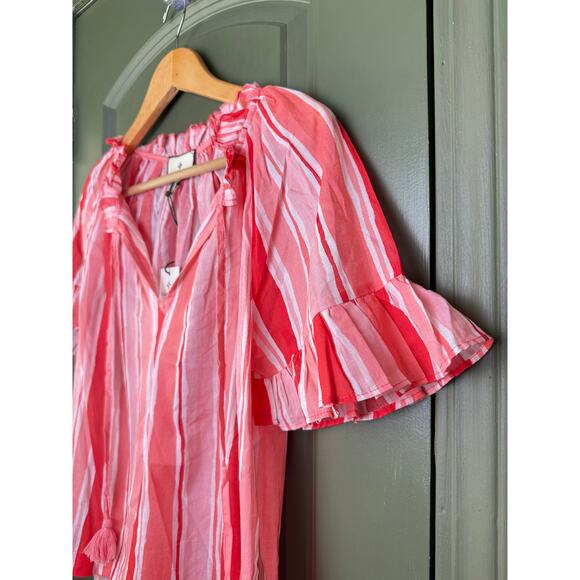 NWT Tuckernuck	Sunrise Stripes Pink Tassel Cassis Beach Boho Cotton Coral Top XS - Picture 4 of 8
